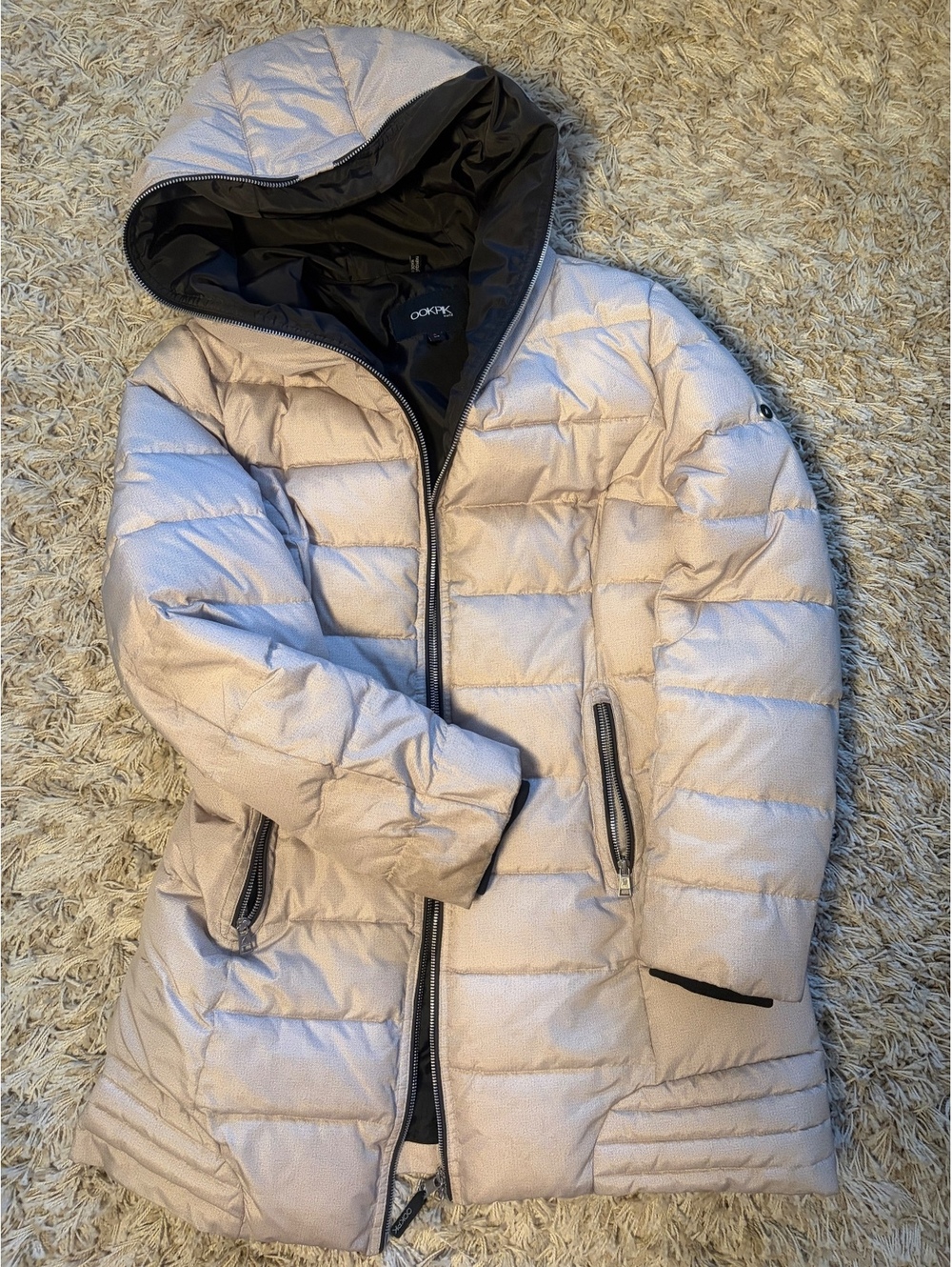 OOKPK Women's Beige Puffer Jacket with Hood Size M